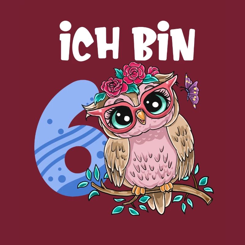 Ich Bin 6 Süße Eule Pink Blumen Mädchen Geburtstag