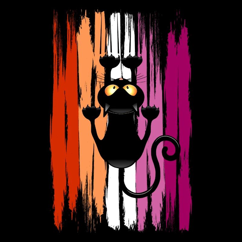 Lustige kletternde Katze mit lesbischen Farben