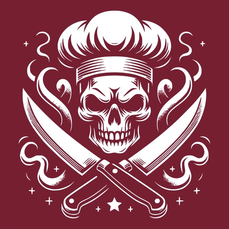 Skull with chef's hat and crossed kitchen knives