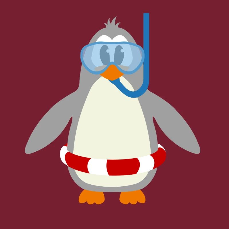 Comic Pinguin taucher mit Schnorchel & Schwimmring