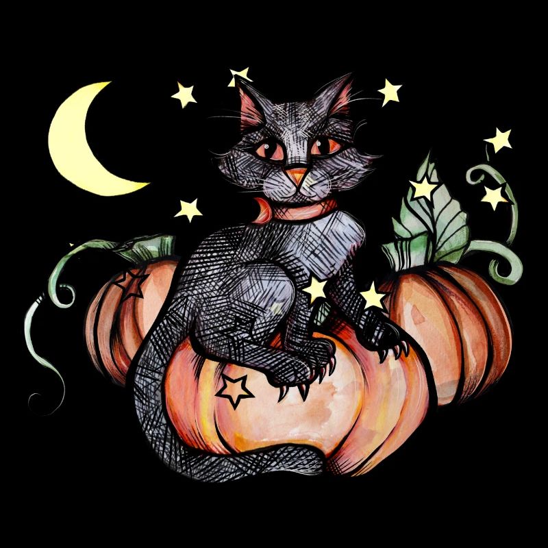 Herbstliche Schwarze Katze