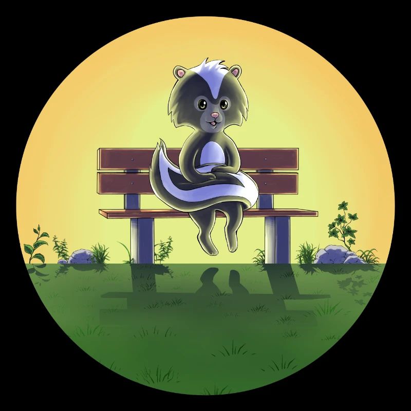 Small skunk on park bench