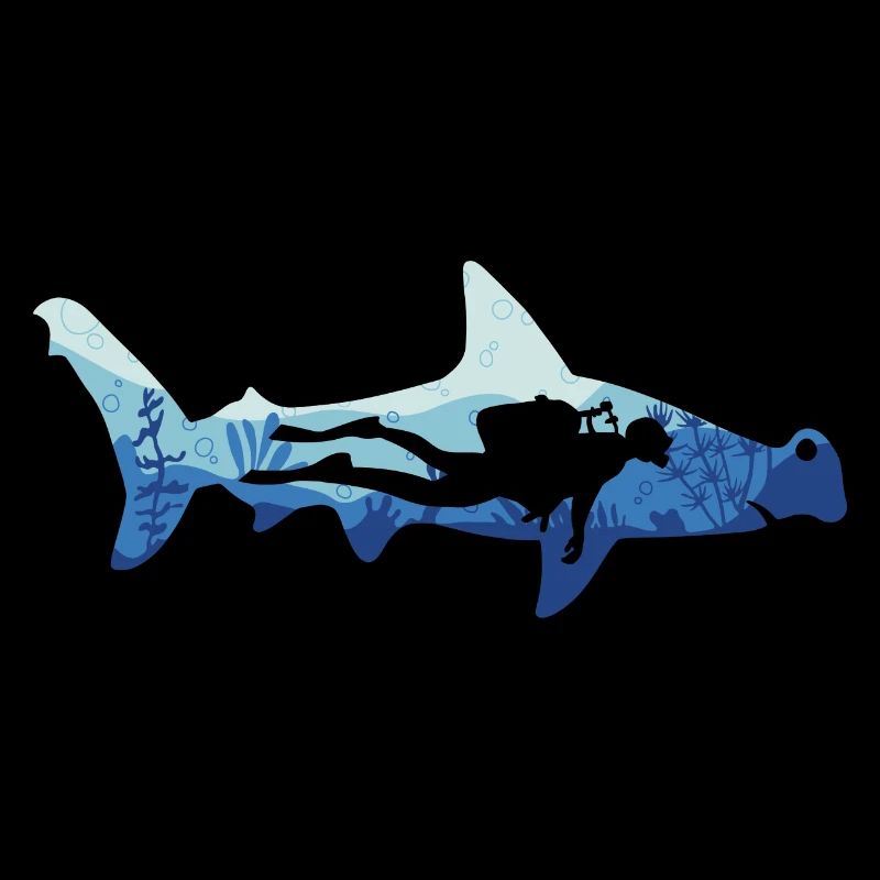Hammerhead shark and diver
