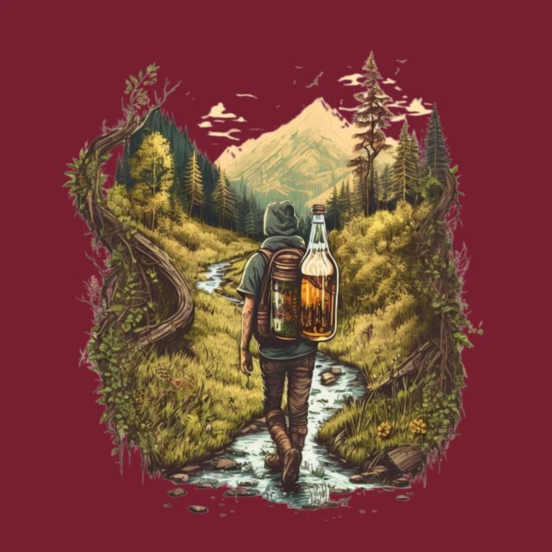 Wanderer am Fluss mit Bier im Rucksack