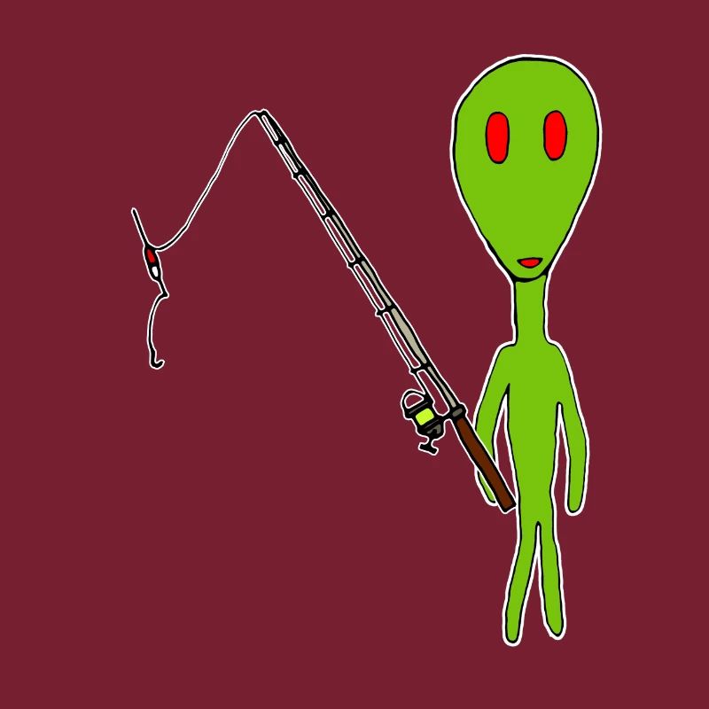 Alien drôle avec itinéraire de pêche