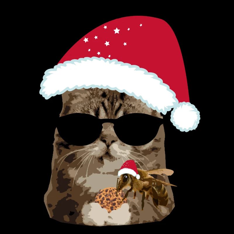 Christmas cat cool with bee biscuit