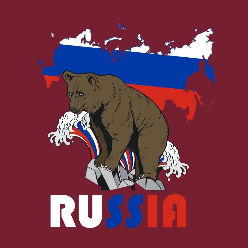 Russie conception de l’ours avec carte et drapeau
