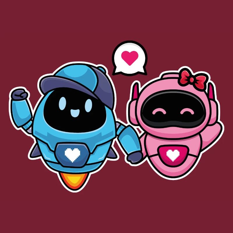 Cute Lovers and Romantic Robots for Couple