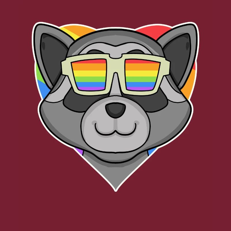 Regenbogen - Waschbär mit Brille und Herz