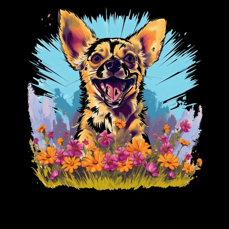 Chien avec des fleurs dans l’art coloré de l’aquarelle