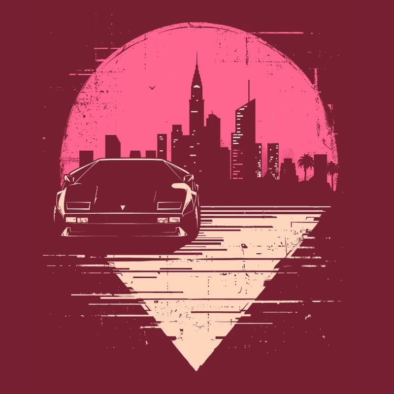 Synthwave 80er Retro Auto Skyline Motiv Geschenk
