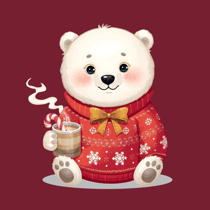 Ourson polaire en pull rouge Noël