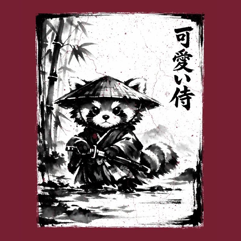 Dessin à l’encre de samouraï Red Panda Sumi-e