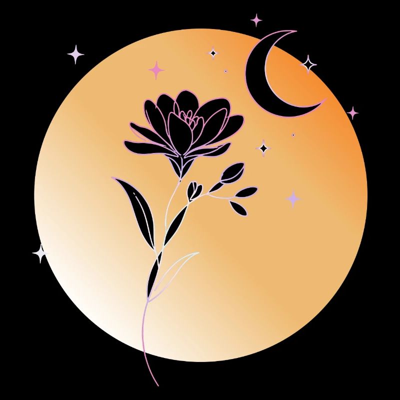 Freesia with Moon Line Art Illustration