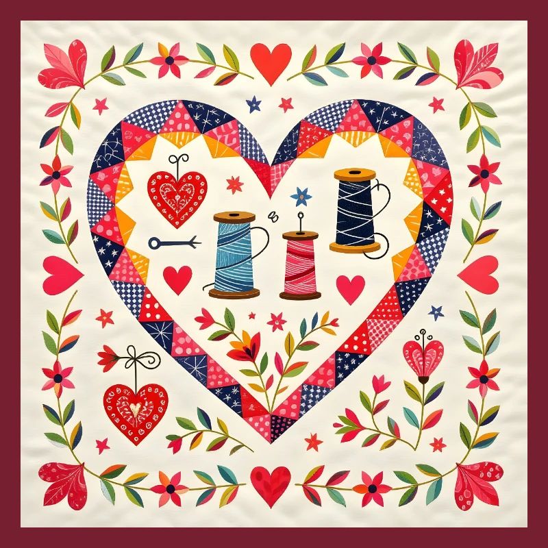 Cœur patchwork avec des fils