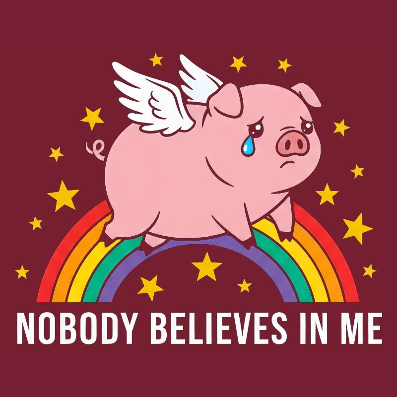Sad Winged Pig Over Rainbow
