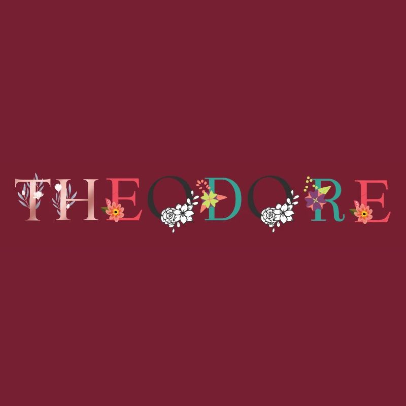 THEODORE Nom Art avec fleurs brodées