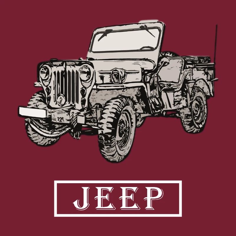 Willys Jeep dessin avec lettrage - blanc