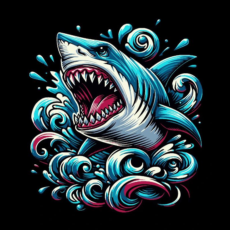 Shark Powerful Waves Tattoo Artwork