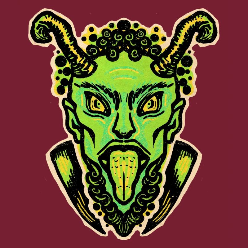 Krampus vert avec langue et cornes