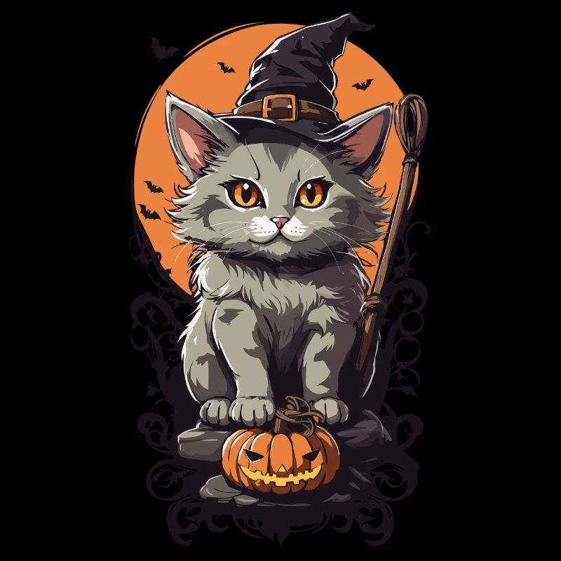 Mignon chat sorcière drôle de conception de sorts d’Halloween