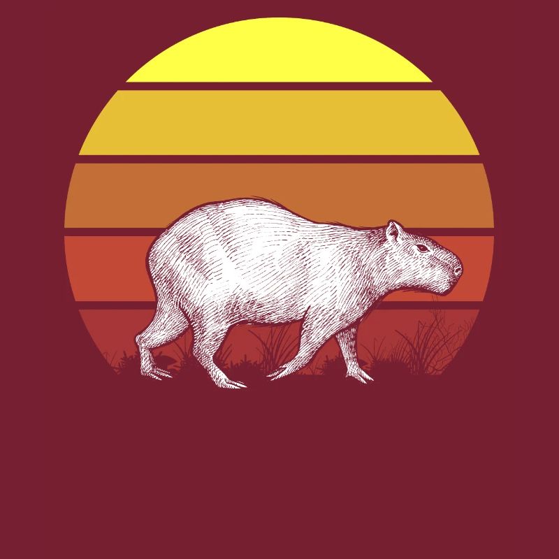 Retro Capybara Vintage Sunset Realistic Design