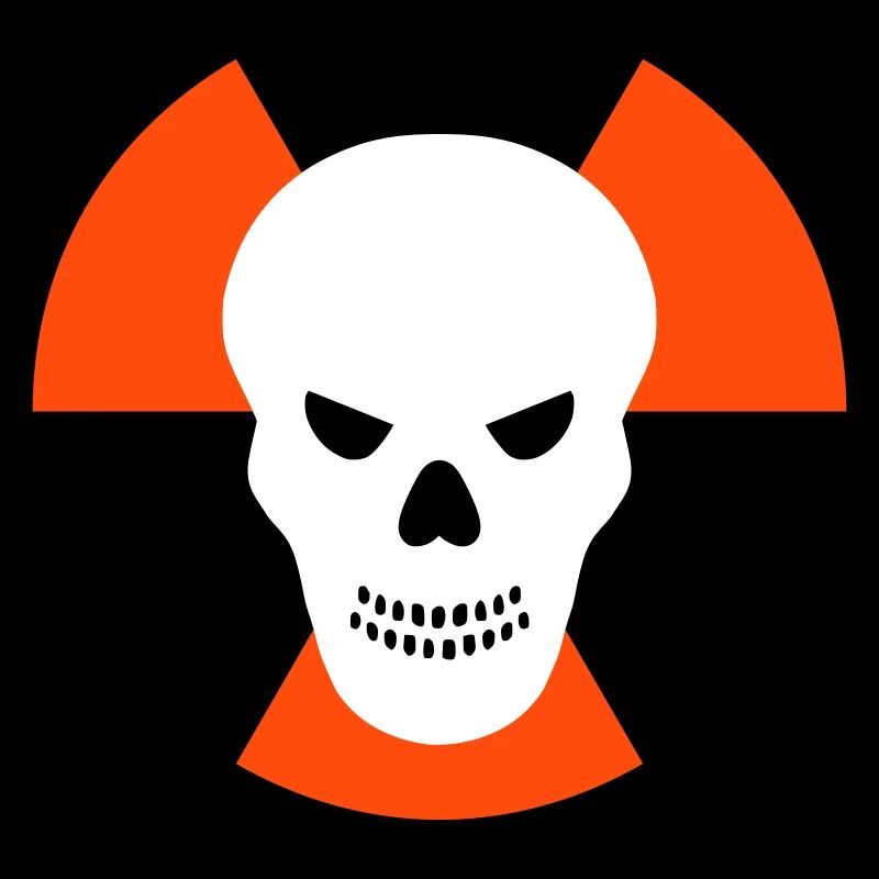 Schädel mit bösem Blick vor Strahlenwarnzeichen