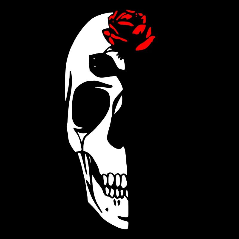 Half Skull With Red Rose