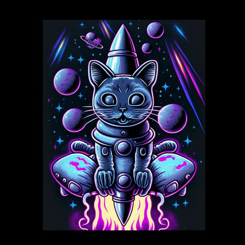Cat Space Astronaut Space Neon Rockets