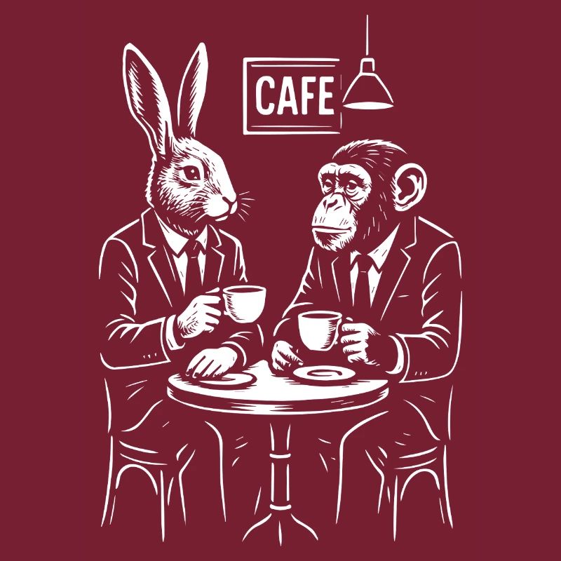 Cafe Rabbit and Monkey Portrait