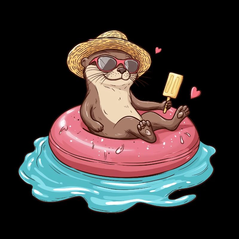 Otter on donut in the pool