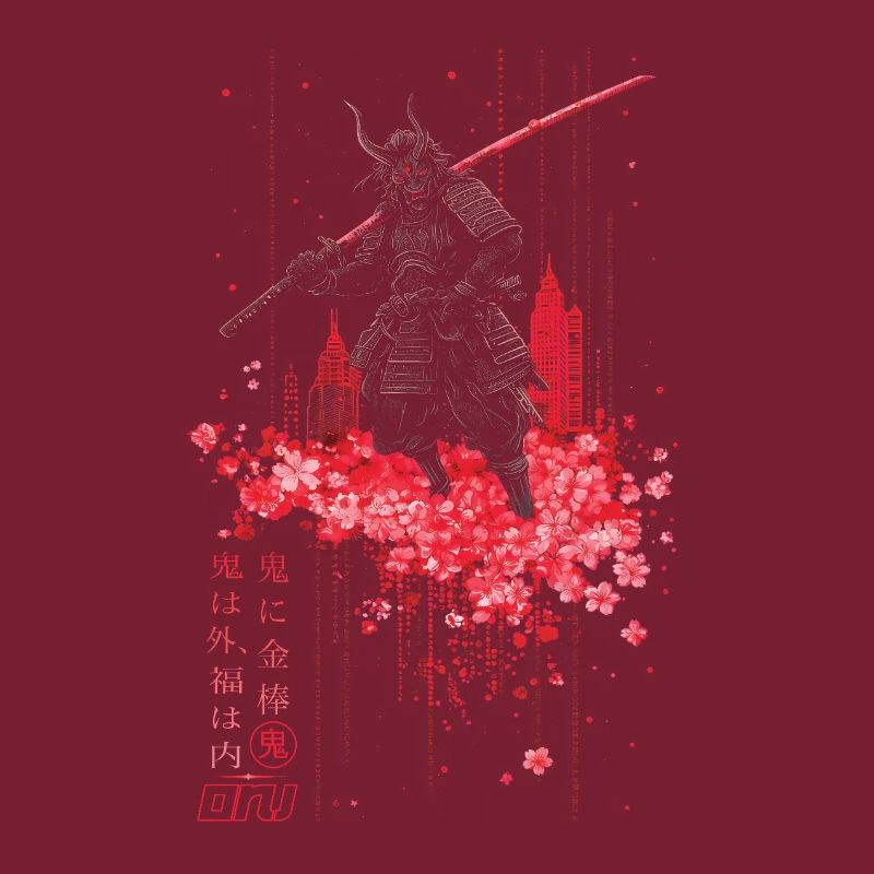 Oni - samurai mit Sakura Kirschblüten