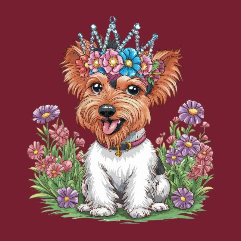 Terrier de dessin animé mignon avec des fleurs colorées