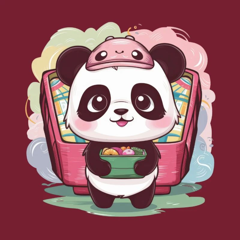 Red Kawaii Panda with Lunch Box