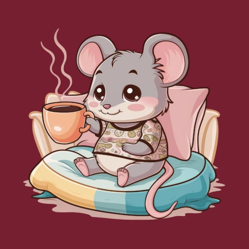 Kawaii Mäuschen mit einfacher Kaffeetasse