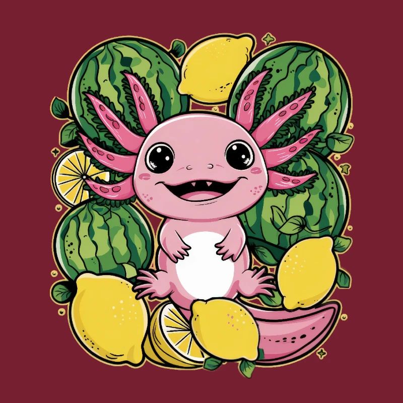 Axolotl Kawaii aux citrons et pastèques