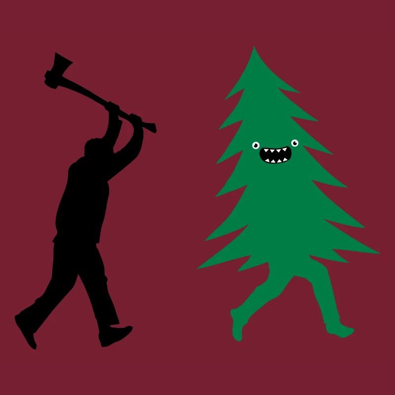 Funny Christmas tree is chased by Lumberjack