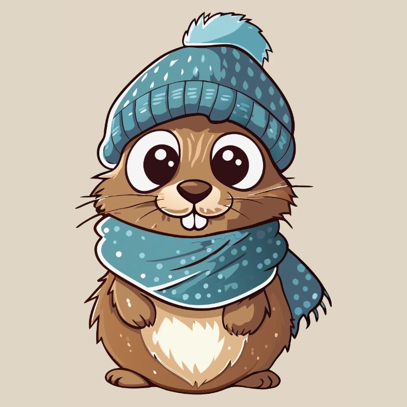 Mignon gopher avec écharpe et chapeau à pompon.