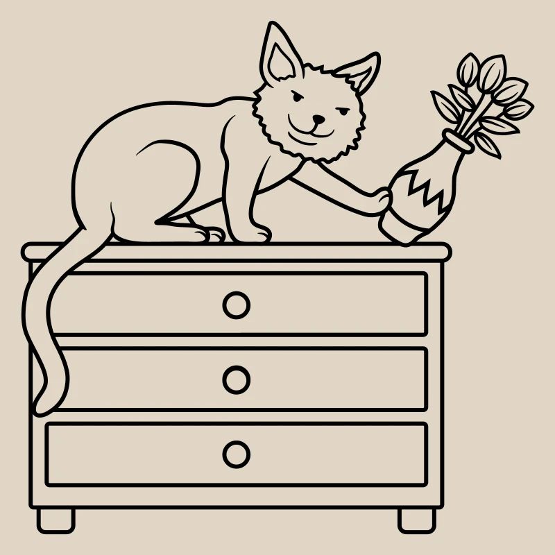Vase à fleurs renversé sur un chat maléfique