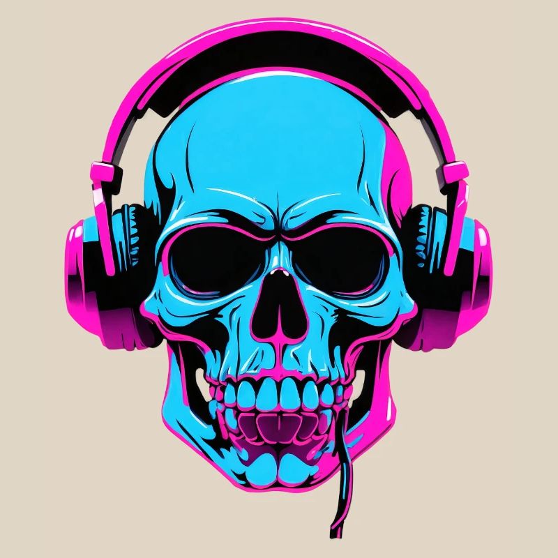 Neon Skull mit Kopfhörern