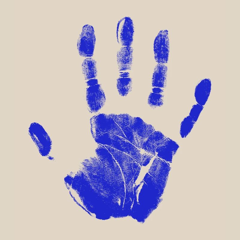 Empreinte de main peinte identité doigts et paume bleu