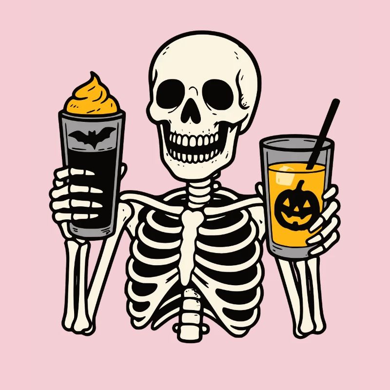 Festive Skeleton with Halloween Drinks
