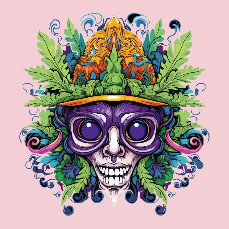 Psychedelischer Schädel mit Blattkrone