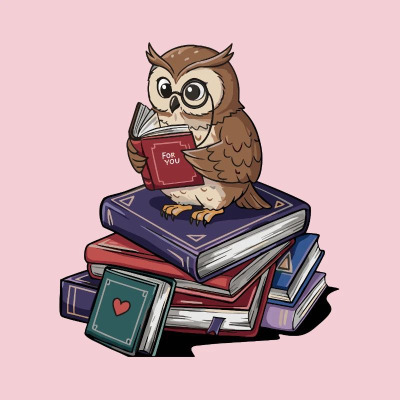 Bücherwurm-Eule-Vogel liest Bücher Kunst