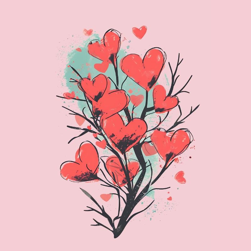 Bel arbre avec des coeurs rouges dedans.
