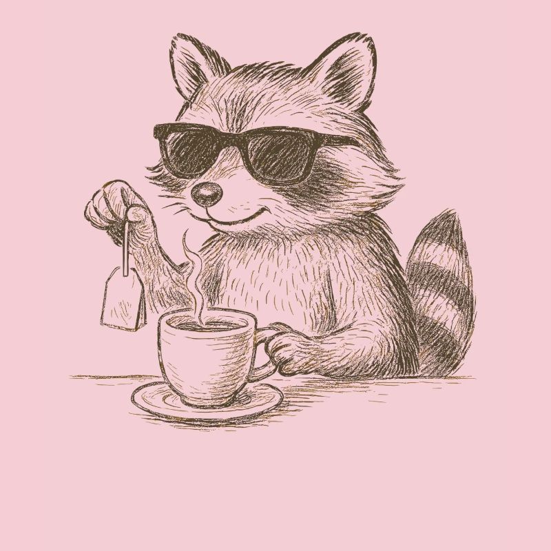 Tee, Teetrinker, Waschbär mit Sonnenbrille