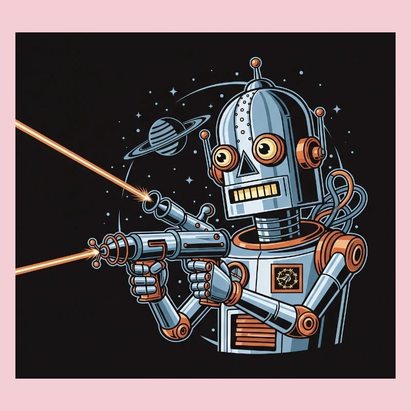 Retro Sci-Fi Roboter mit Laserwaffe