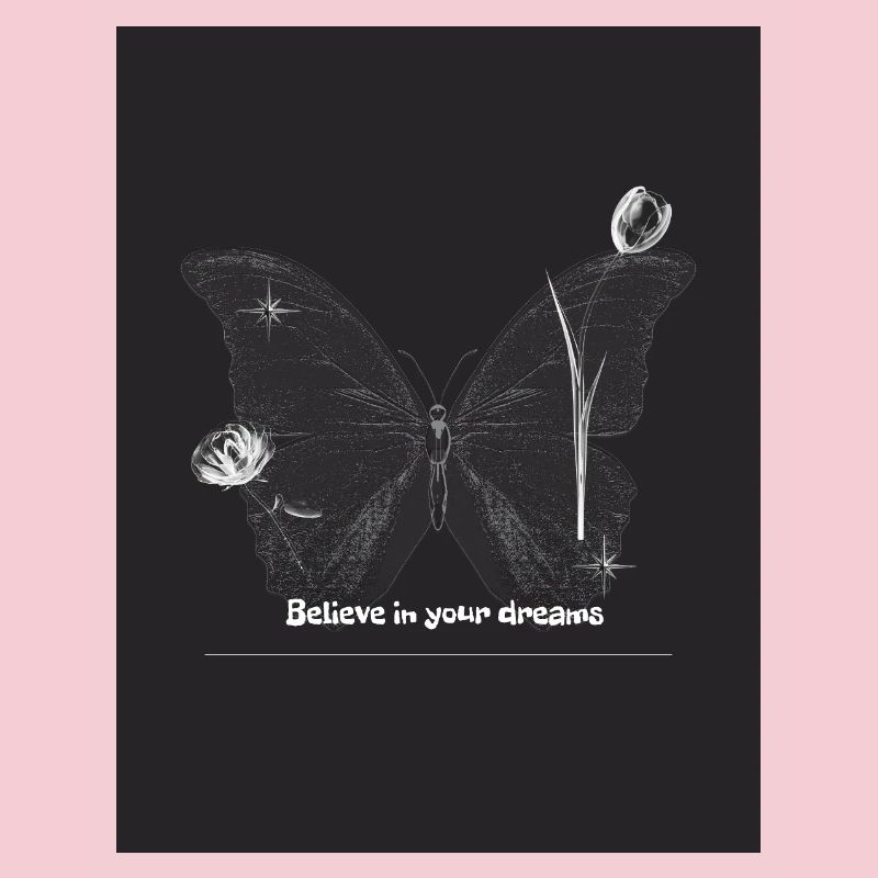 Papillon avec un message inspirant en noir et blanc