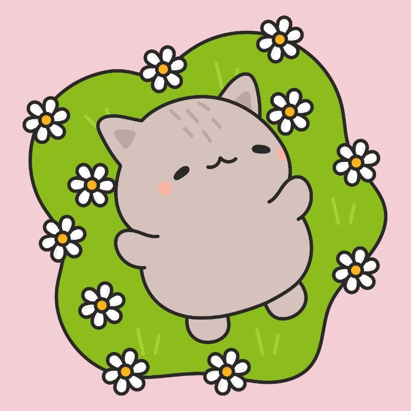 Chat mignon danse parmi des fleurs