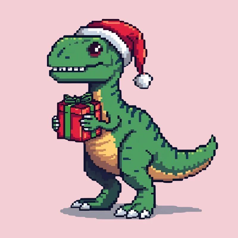 8-Bit Pixel Velociraptor Christmas